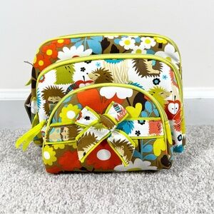 NWT Once Upon a Rose Colorful Floral Animal Print Pouch 3 Piece Cosmetic Bag Set